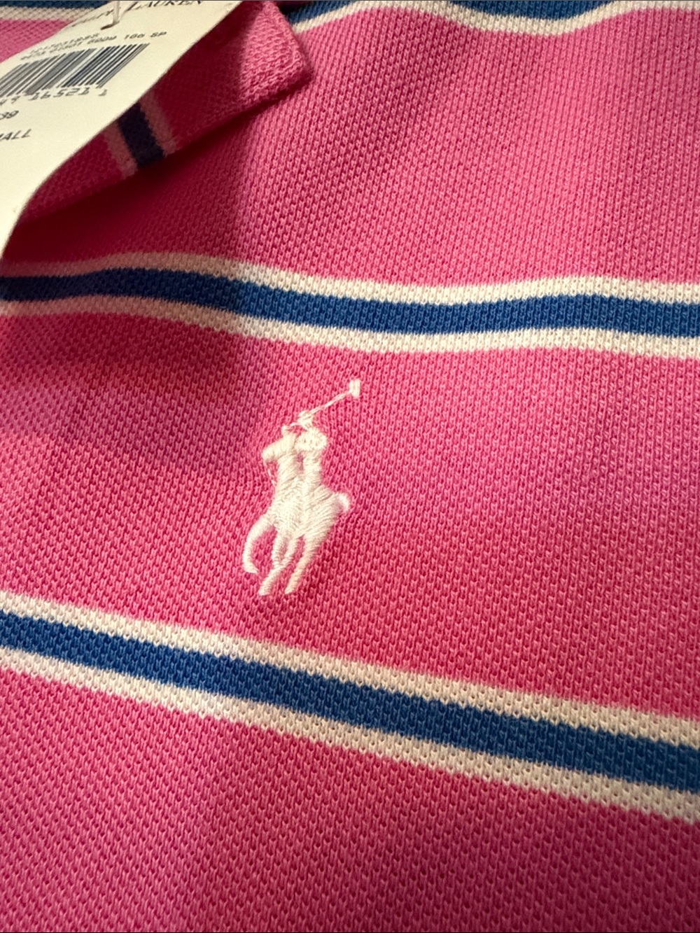 Ralph Lauren Pink, White & Navy Striped Polo - Picture 2 of 5